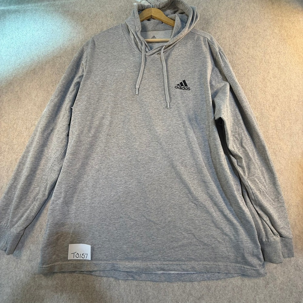 Adidas Mens XLT Gray Long Sleeve Hooded T-Shirt Lightweight Pullover Hoodie